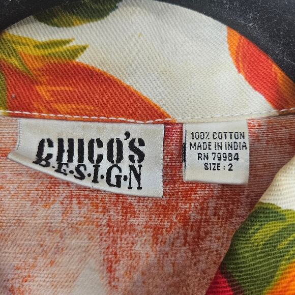 Chico’s Design Size 2 Large Floral Tropical Pink & Orange Denim Beading Jacket - Picture 4 of 8